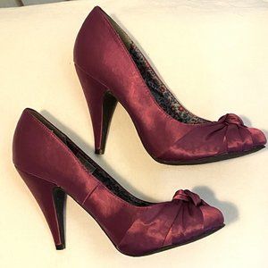 Rocket Dog Purple Tonal Satin Leopard Print Knotted Low Toe Heeled Pump 6.5M